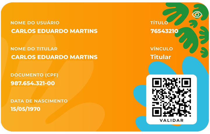 Exemplo da carteirinha de associado no app Villa Rica